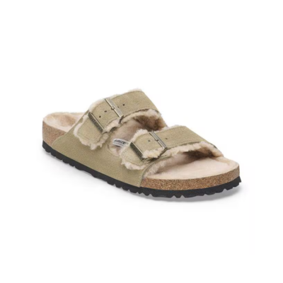 Birkenstock Women's Arizona Shearling Suede Sandal Taupe