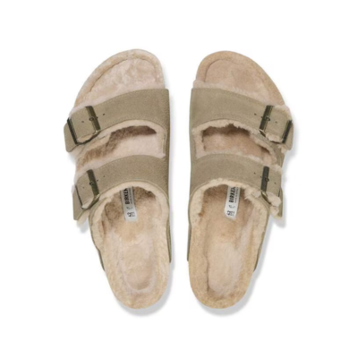 Birkenstock Women's Arizona Shearling Suede Sandal Taupe 2