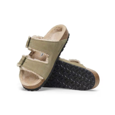 Birkenstock Women's Arizona Shearling Suede Sandal Taupe 3