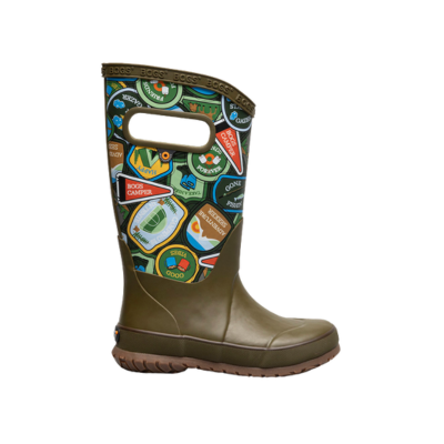 Bogs Footwear Kid's Rainboot Camping Patches Army Green Multi