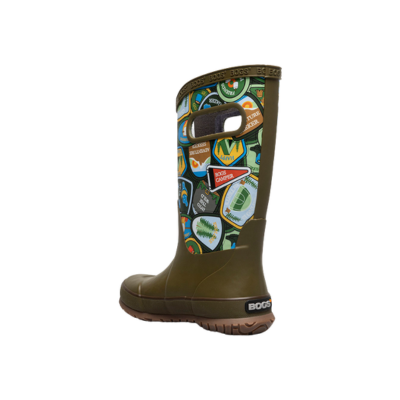 Bogs Footwear Kid's Rainboot Camping Patches Army Green Multi Back