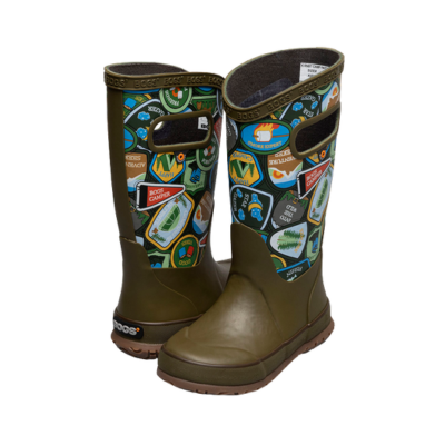 Bogs Footwear Kid's Rainboot Camping Patches Army Green Multi Waterproof Boot