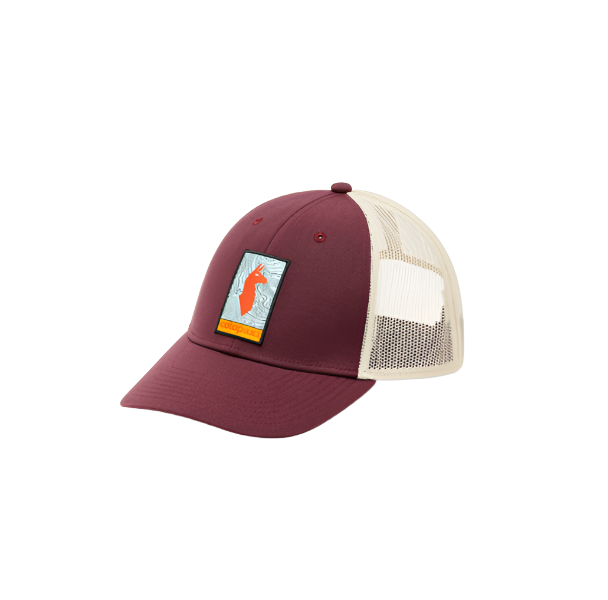 Cotopaxi Llama Map Trucker Hat Wine