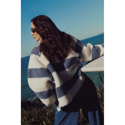 Free People Women's Hit The Slopes Printed Fleece Jacket Ivory Stripes 3