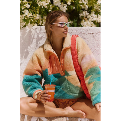 Free People Women's Hit The Slopes Printed Fleece Pullover Sunfaded Horizon Combo 2