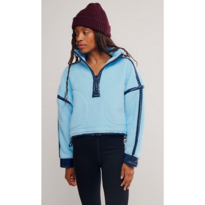 Free People Women's Mountain High Shine Half Zip Fleece Bright Blue