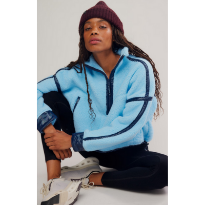Free People Women's Mountain High Shine Half Zip Fleece Bright Blue 2