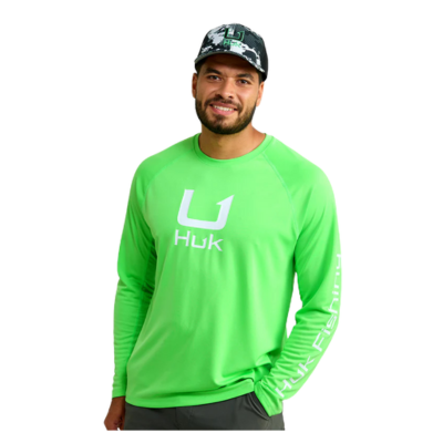 HUK Men's Icon Long Sleeve Crew Summer Green