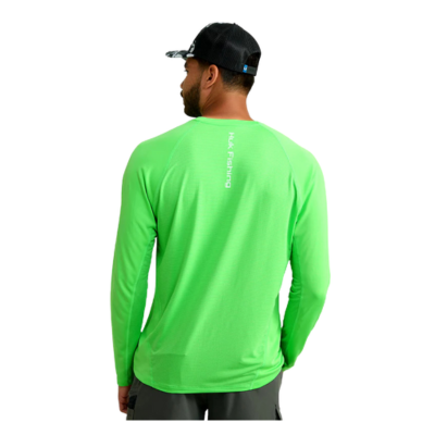 HUK Men's Icon Long Sleeve Crew Summer Green Back