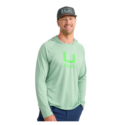 HUK Men's Icon Long Sleeve Hoodie Fog Green