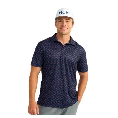HUK Men's Persuit Printed Polo Short Sleeve Shirt Naval Academy