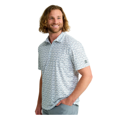HUK Men's Persuit Printed Polo Short Sleeve Shirt White 2