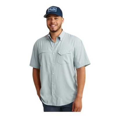 HUK Men's Tide Point Short Sleeve Shirt Harbor Mist