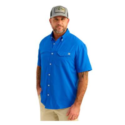 HUK Men's Tide Point Short Sleeve Shirt Ocean Blue