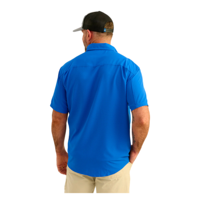 HUK Men's Tide Point Short Sleeve Shirt Ocean Blue Back