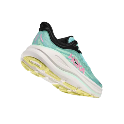 Hoka Women's Bondi 9 Road Running Shoe Blue Spark Mint Fluorite Action