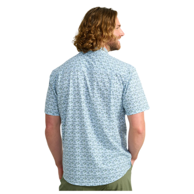 Huk Men's Kona Printed Button Up Short Sleeve Shirt Marolina Blue Tuna 