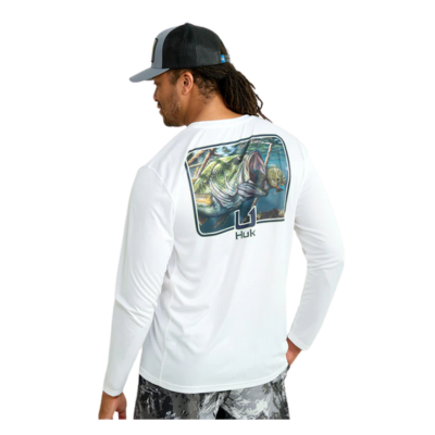 Huk Men's Persuit KC Art Series Long Sleeve Crew Shirt White