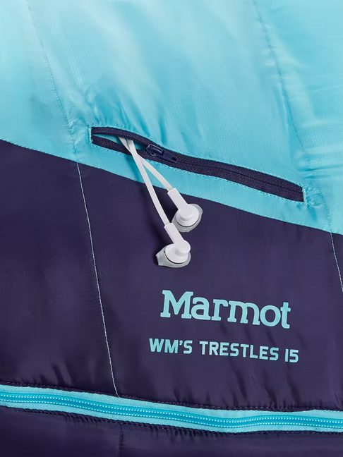 Marmot Women's Trestles 15 Backpacking Sleeping Bag Regular Left Zip French Blue/Harbor Blue