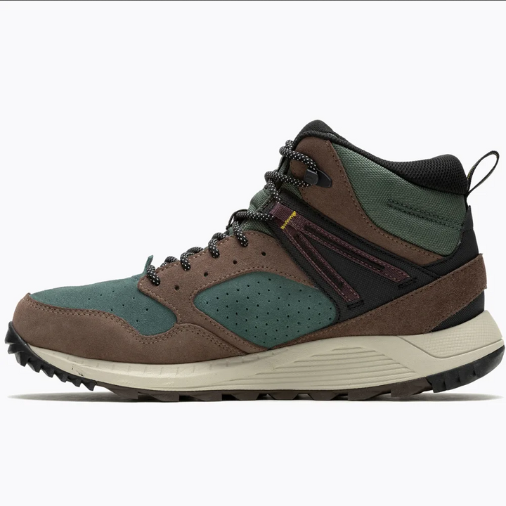 Merrell Men's Wildwood Mid Leather Waterproof Hiking Boot Forest Reverse Side View