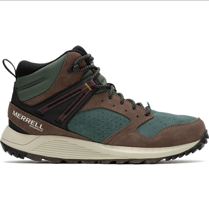 Merrell Men's Wildwood Mid Leather Waterproof Hiking Boot Forest Side View