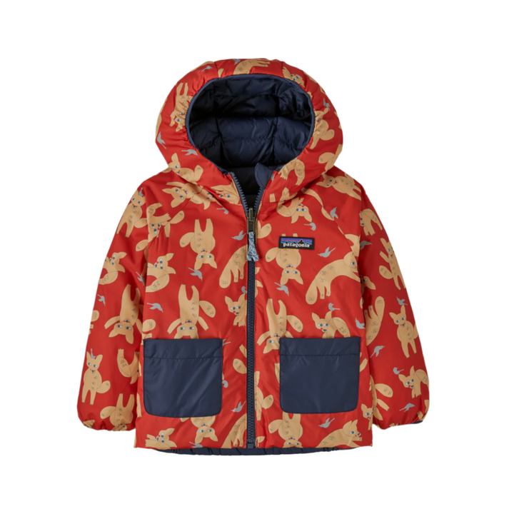 Patagonia Baby Reversible Down Sweater Hoody Fox Chase Madder Red Reversed