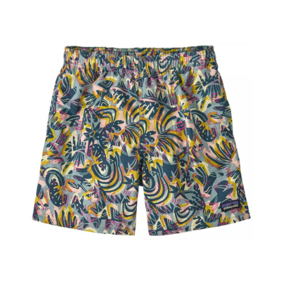 Patagonia Kid's Baggies Shorts 5in Lined Wild Botanist Tidal Teal