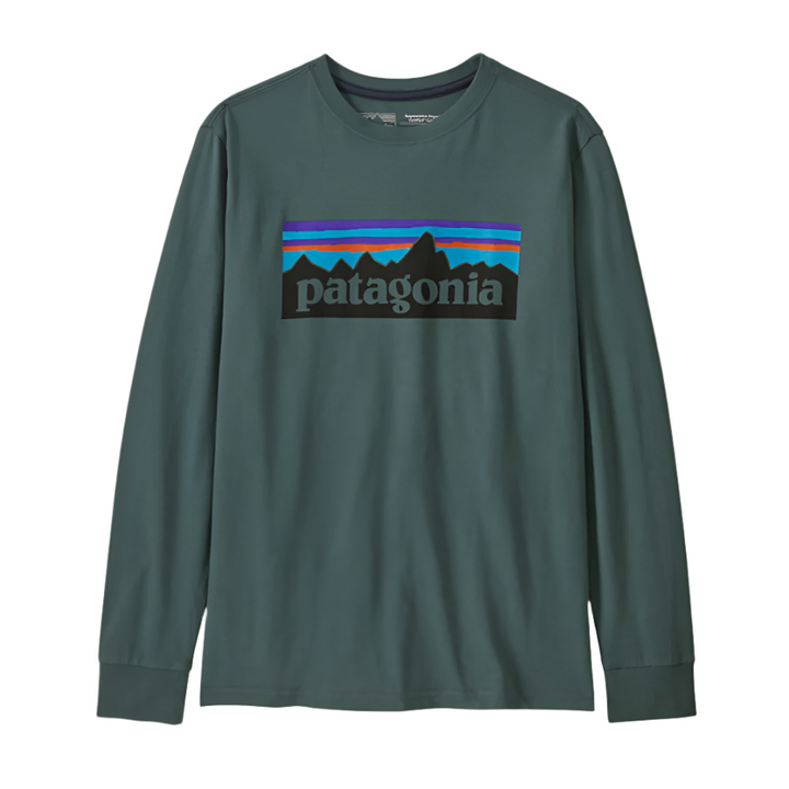 Patagonia Kid's Long Sleeve Regenerative Organic Certified Cotton P-6 T-Shirt Closeout Noveau Green
