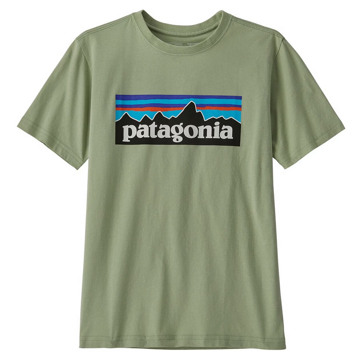 Patagonia Kid's Short Sleeve Regenerative Organic Certified Cotton P-6 Logo T-Shirt Wavy Blue Salvia Green