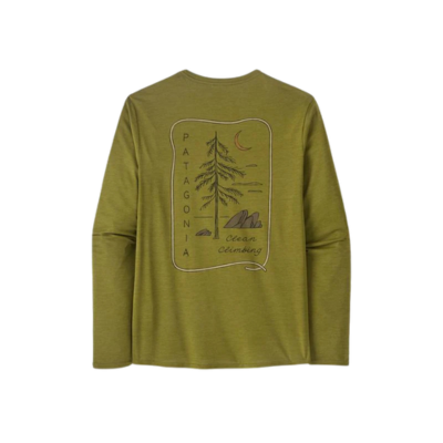 Patagonia Men's LS Cap Cool Daily Graphic Shirt Lands Clean Climb Roots Graze Green