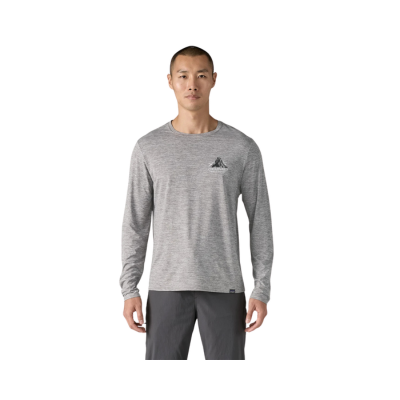 Patagonia Men's L/S Cap Cool Daily Graphic Shirt Lands Chouinard Crest Feather Grey 2