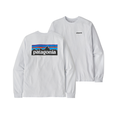 Patagonia Men's Long Sleeve P-6 Logo Responsibili-Tee White