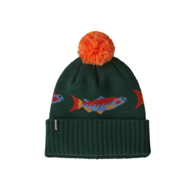 Patagonia Powder Town Beanie Salmon Energy Stripe: Old Growth Green