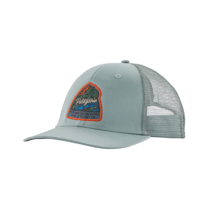Patagonia Take a Stand Trucker Hat Bayou Badge Thermal Blue