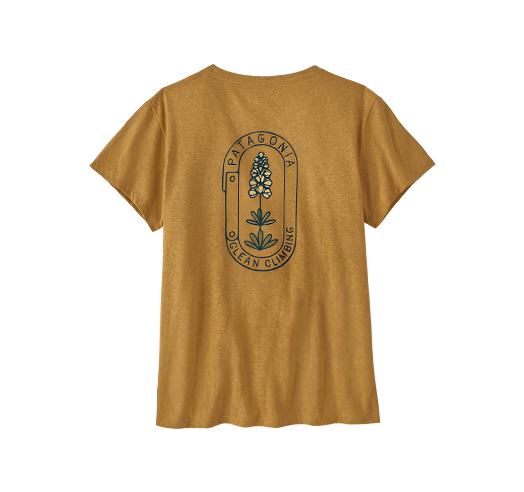 Patagonia Women's Clean Climb Bloom Pocket Responsibili-Tee Closeout Pufferfish Gold
