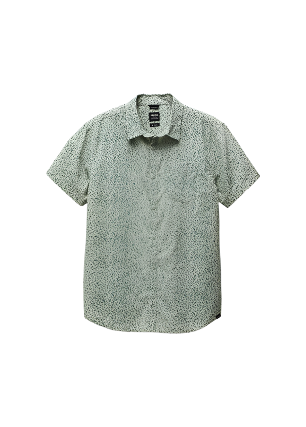 Prana Men's Stimmersee Button Up Shirt Closeout Juniper Green Sharkstooth