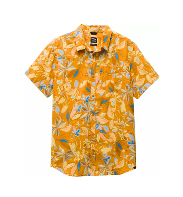 Prana Men's Stimmersee Button Up Shirt Closeout Ochre Star Floral