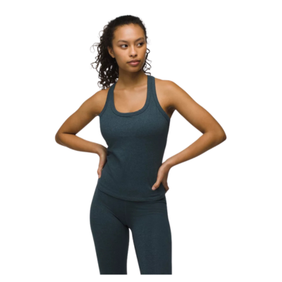 Prana Women's Heavana Racerback Tank Yoga Top Stormy Night Heather Front