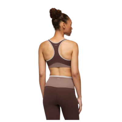 Prana Women's Luxara Salutations Bra Yoga Top Mocha Colorblock Back