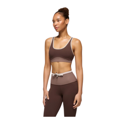 Prana Women's Luxara Salutations Bra Yoga Top Mocha Colorblock Front