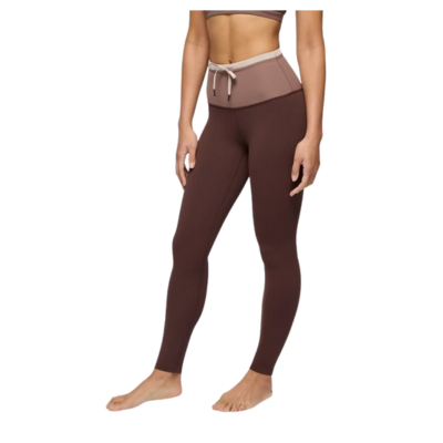 Prana Women's Luxara Salutations Legging Yoga Bottoms Mocha Colorblock Front
