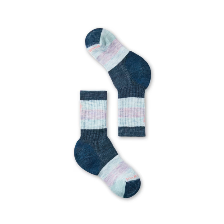 SmartwoolK Kid's Hike Full Cushion Striped Crew Socks Twilight Blue