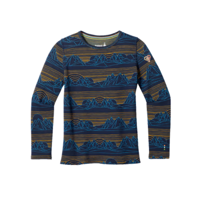 Smartwool Kid's Classic Thermal Merino Base Layer Crew Top Deep Navy Geo Peaks