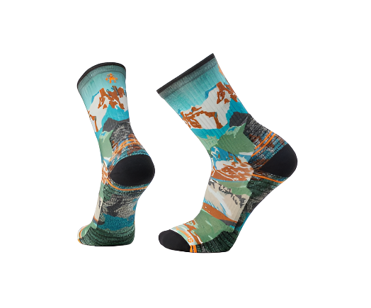 Smartwool Men's Hike Light Cushion Alpine Trail Print Crew Socks Winter Moss