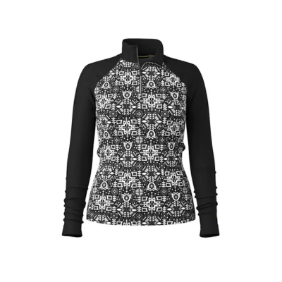 Smartwool Women's Classic Thermal Merino Base Layer 1/4 Zip Black Floral Deco