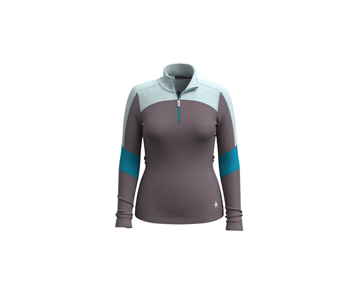 Smartwool Women's Classic Thermal Merino Colorblock Quarter Zip Winter Sky Chalk Violet Long Sleeve Warm Top