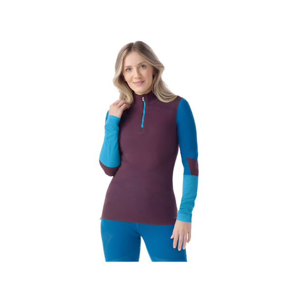 Smartwool Women's Intraknit Thermal Merino Base Layer Colorblock 1/4 Zip Eggplant