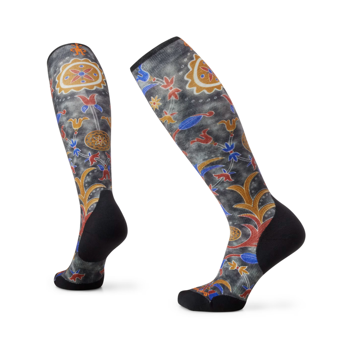 Smartwool Women's Ski Targeted Cushion Royal Floral Print OTC Socks Closeout Black