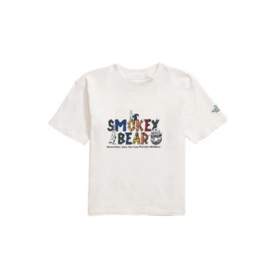 The North Face Boy's Short Sleeve Graphic Tee White Dune Smokey the Bear Print