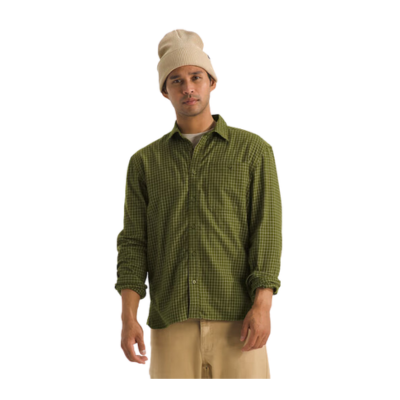 The North Face Men's Arroyo Lightweight Flannel Shirt Forest Olive Grid Plaid